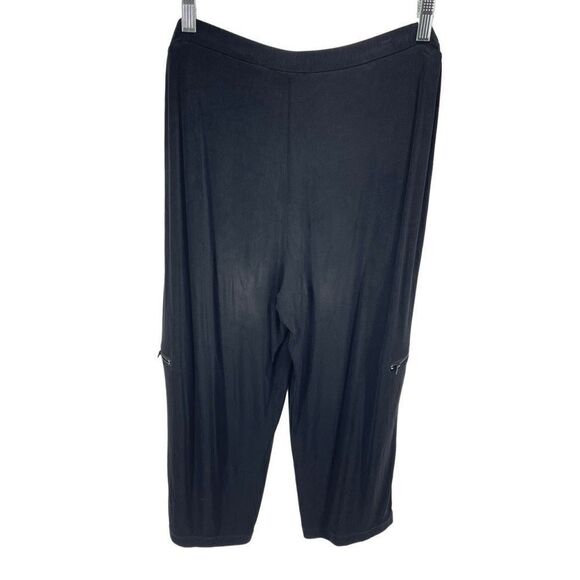 Chico's Womens Pull On Travellers Pants Zip Pocket Crop Stretch Black large 2 - Picture 10 of 10